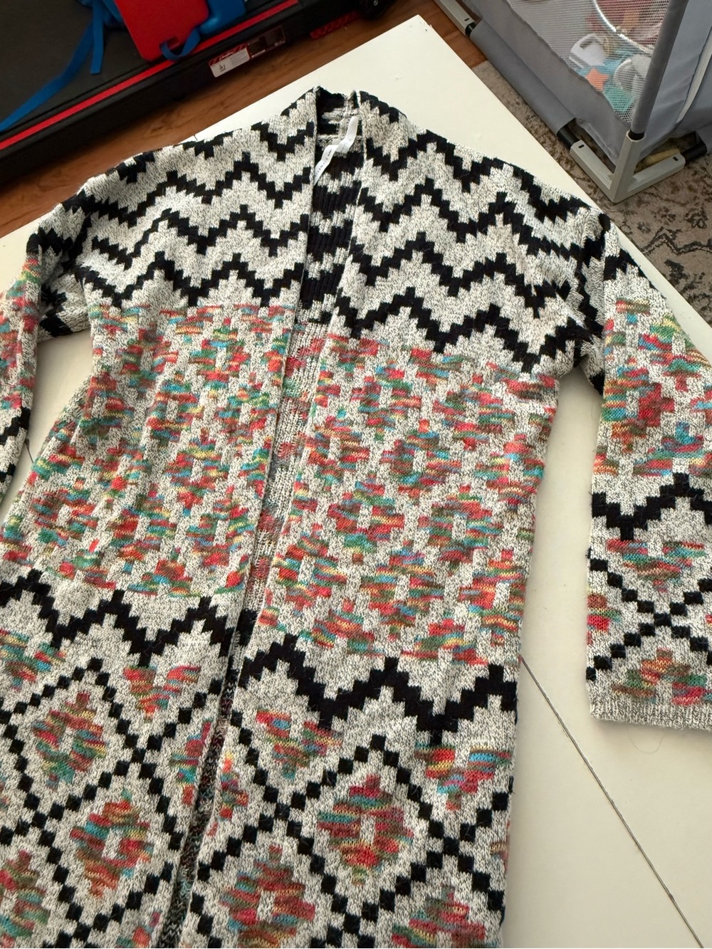 Dreamers by Debut Aztec Southwestern Open Front Cardigan Boho Soft Cozy Rainbow - Picture 3 of 7